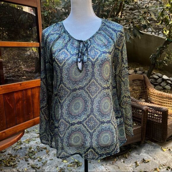 O’NEILL SHEER LONG SLEEVE TIE NECK BLOUSE SIZE SMALL - Picture 3 of 13